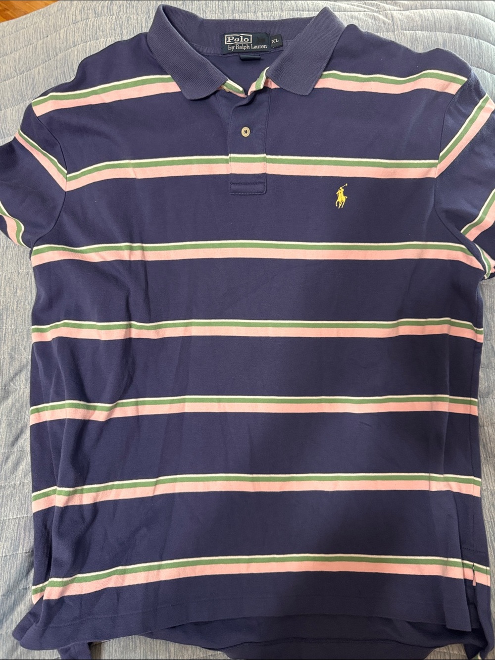 Ralph Lauren Navy Polo with Pink & Green Stripes men’s xl